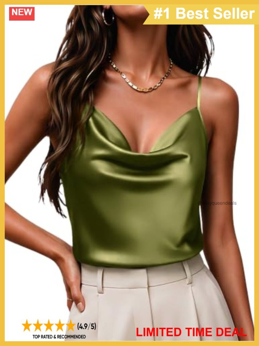 Satin Silk Cowl Neck Camisole Tank Top Sleeveless Adjustable Spaghetti Strap